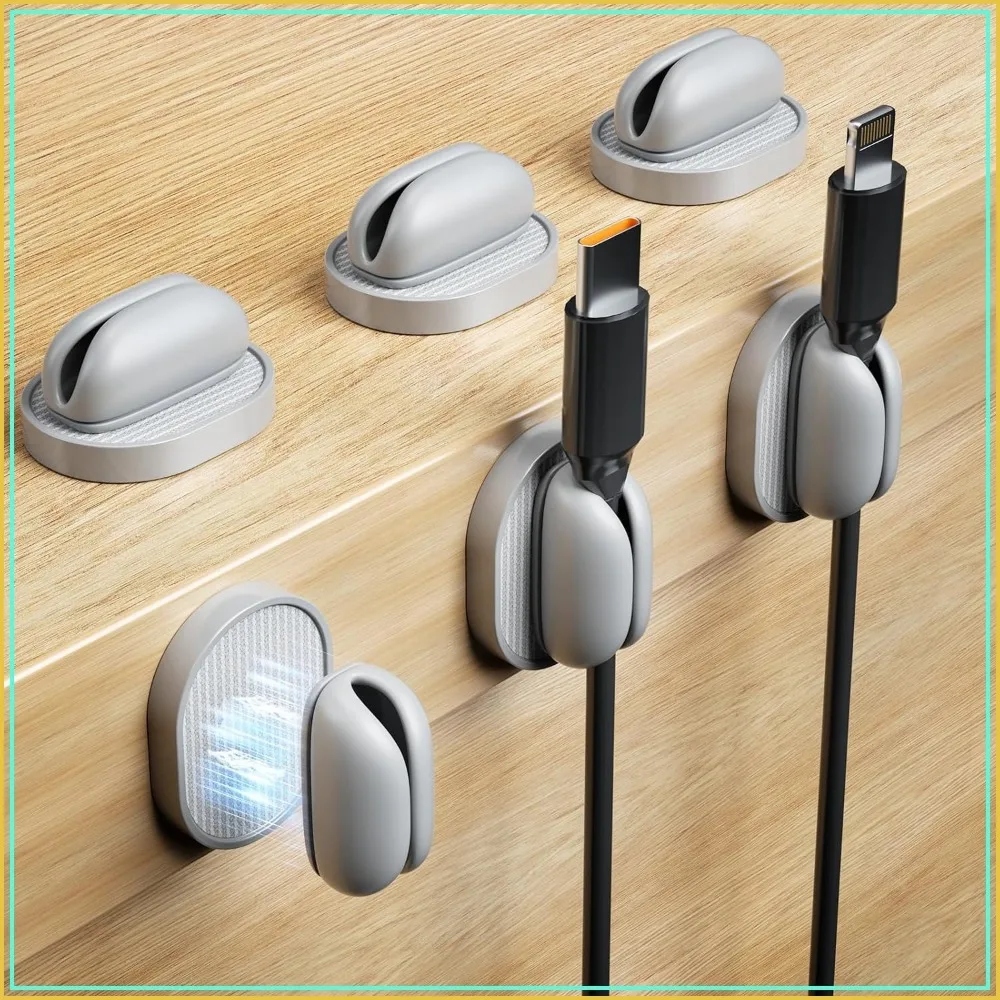6 Pack Magnetic Cable Clips, Adjustable Cord Holder for Desk, Adhesive Wire Organizer for Home Office, Car, Wall, Gray
