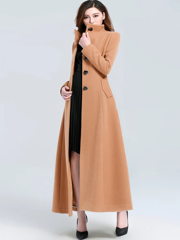 

Зимнее женское шерстяное пальто 2025 года, удлиненное, приталенное, утепленное, винтажное, для повседневной носки, из полиэфирного волокна, двубортное