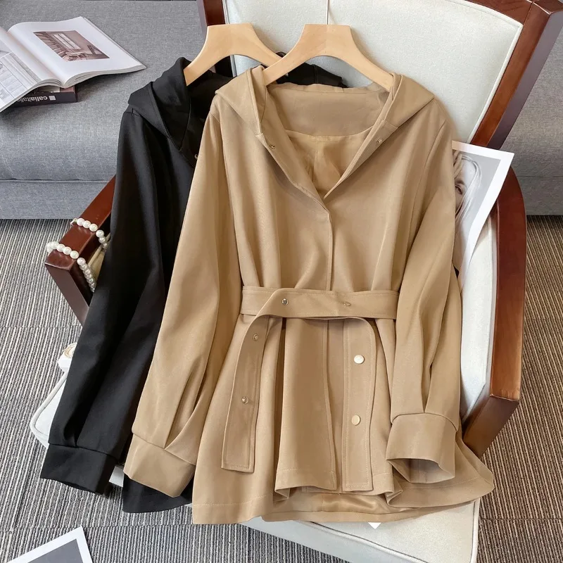 Casual Hoodie Female Spring Fall New Korean Fashion Commuting Chic and Elegant Straps Waist Cape Wind Lantern Sleeve Jacket N843