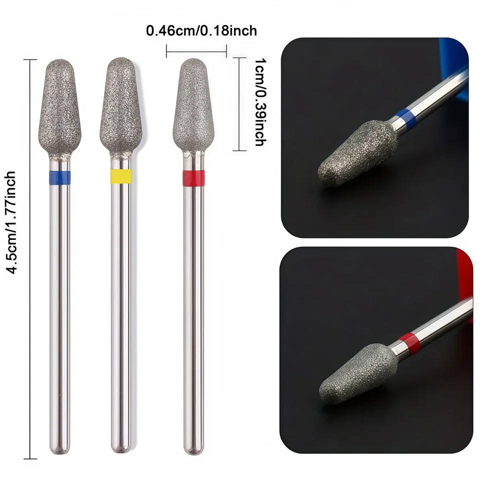 1/2/3 Piezas de Cabezal de Pulido de Uñas de Diamante para Gel y Cutícula, Herramienta Profesional de Manicura y Pedicura, Accesorios de Salón 3
