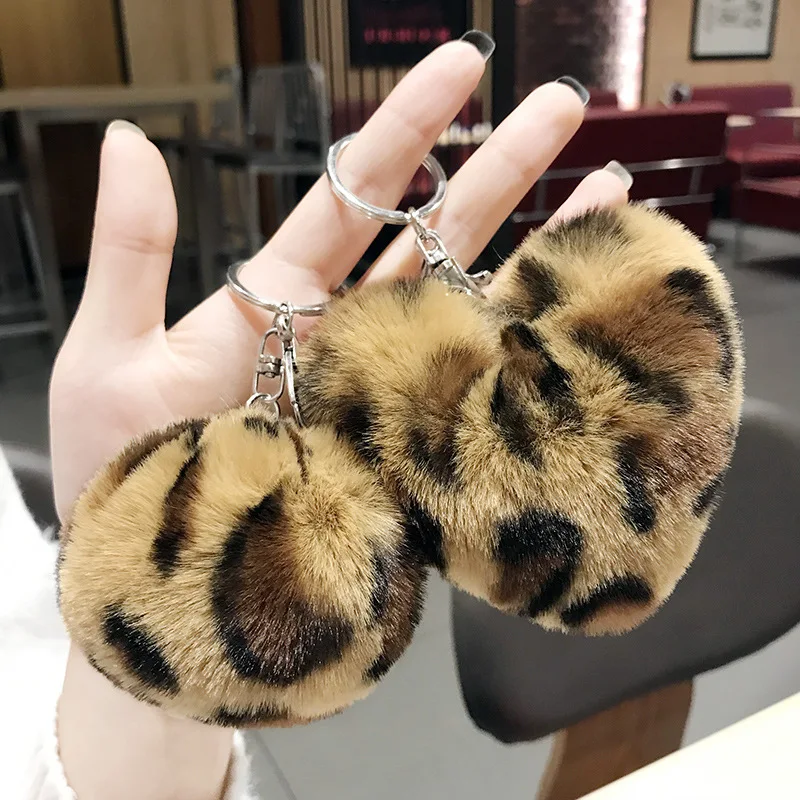 Multicolor Heart Row Plush Keychain Fashion Leopard Print Peach Heart Pendant Keychain For Women Ladies Car Bag Pendants Jewelry