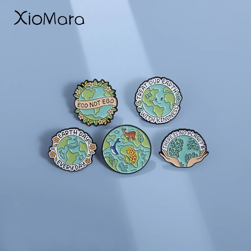 ECO NOT EGO Enamel Pins Custom TREAT OUR EARTH WITH KINDNESS Brooches Lapel Badges Plant Jewelry Gift for Kids Friends