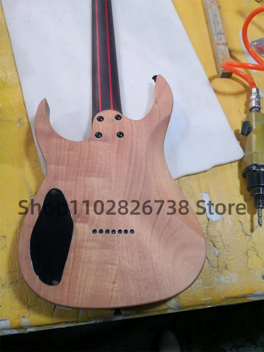 7 Strings electric Guitar Matte Blue OM body Brul Maple Top Rose wood fingerboard 24 Frets chicken wings Wood neck Black Tuners