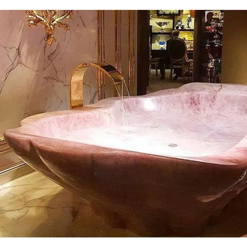 Polished Luxury Large Natural Marble Stone Pink Bathtub for Bathroom