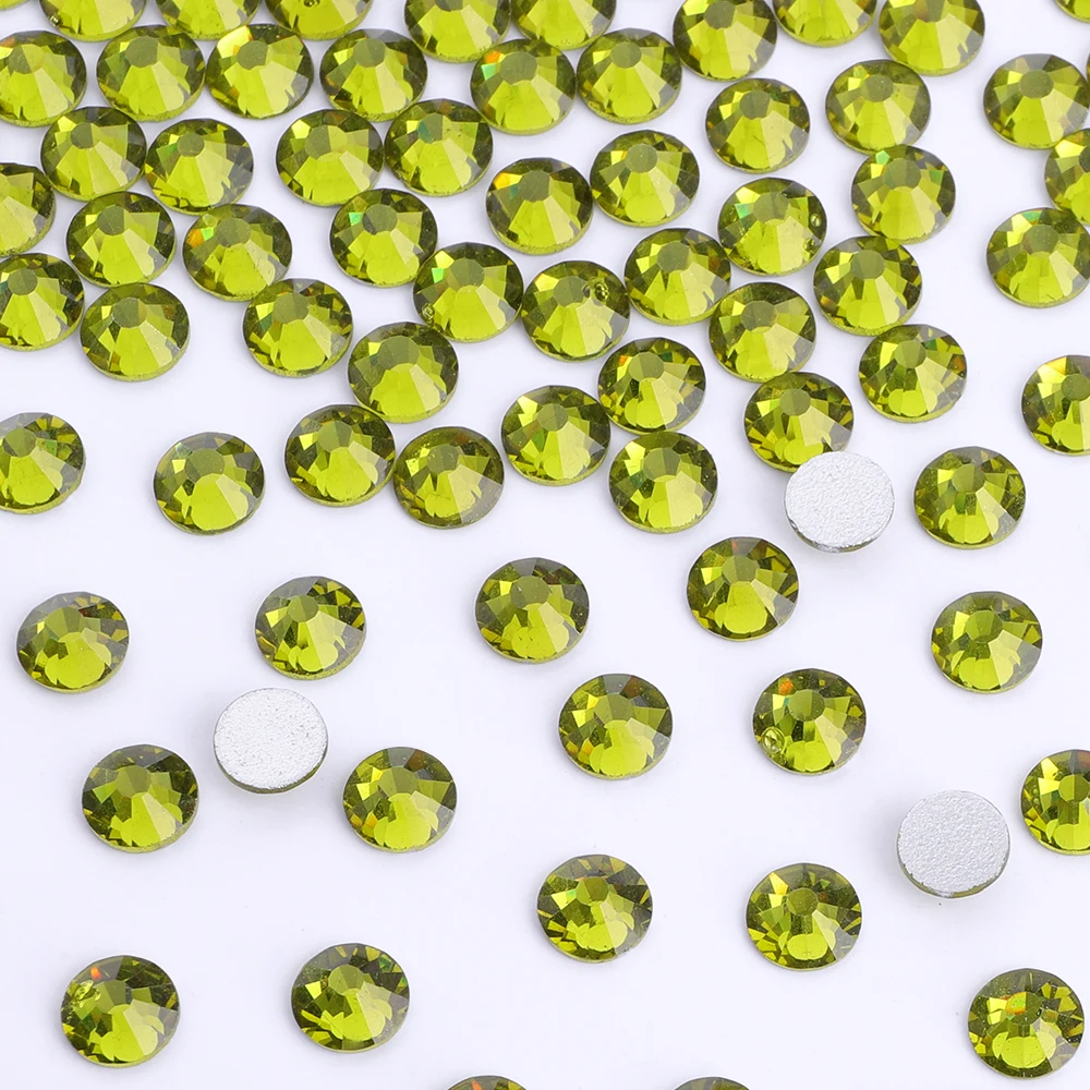 SS3-SS30 Glass Non Hotfix Rhinestone Olive Green Flatback Glitter Crystals Rhinetone Glue on Diamond Strass DIY Dress Clothing