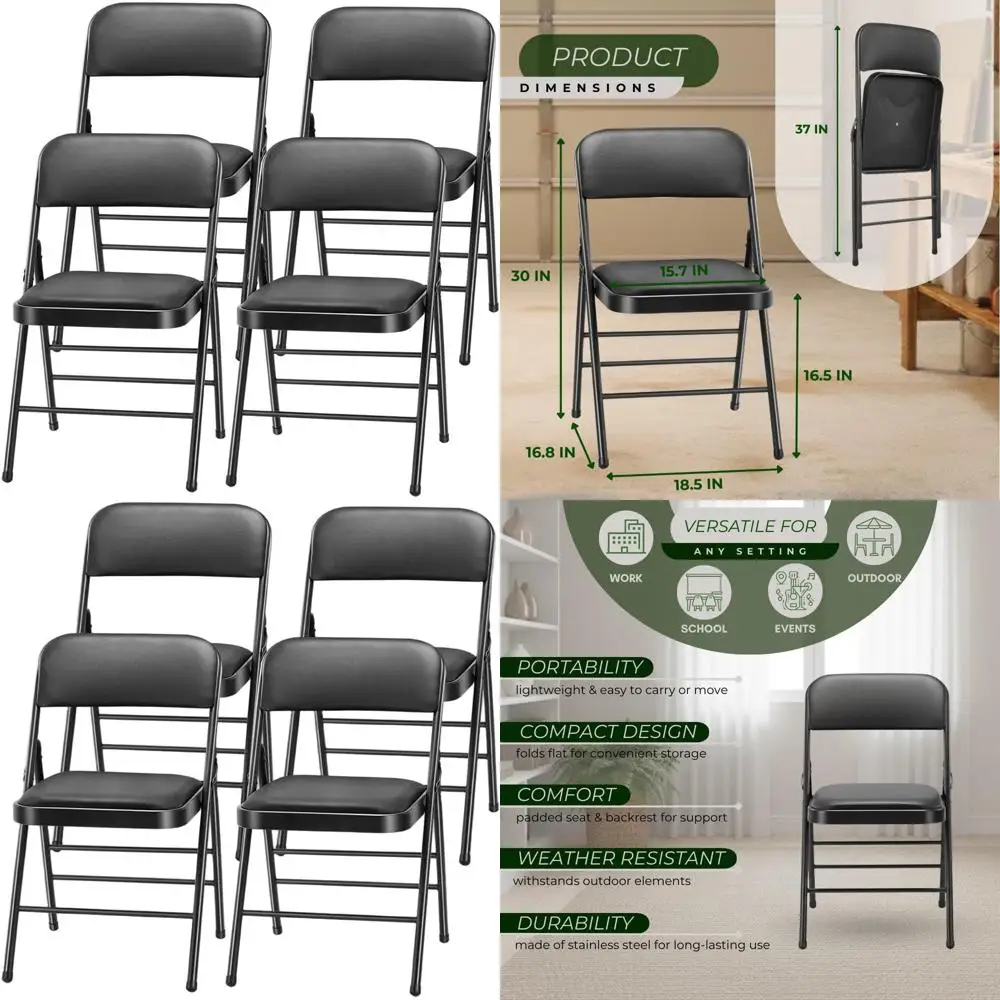 

Набор из 4 складных стульев со стальным каркасом и пенопластовой обивкой - черный, серый, белый