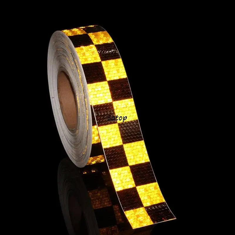 5cmX10m Reflective Tape PVC Sparkle Checkered Reflector Sticker Yellow Black High Intensity Reflect Tape For Warning Safety Film