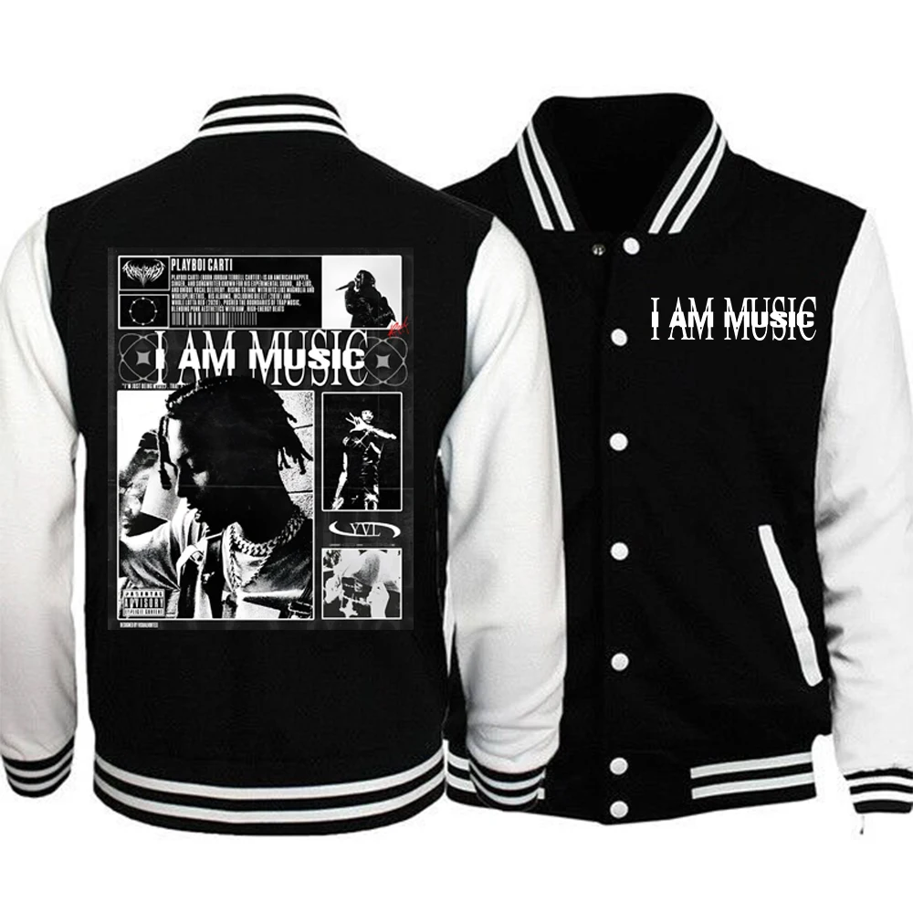 

I Am Music Playboi Carti 2025 Print Baseball Uniform Jacket Women Men Baseball Jacket Hip Hop Fashion Harajuku Hoodie Tops