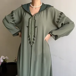 Kaftan Marocain Femme Islam Robe müslüman kadın arap işlemeli gevşek kapüşonlu jilgreen yeşil arapça elbise Turkiye Abaya Dubai yeni