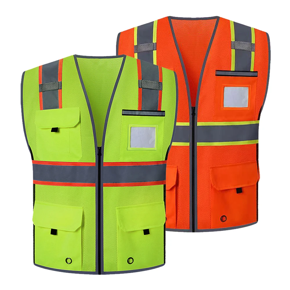 

Reflective Safety Vest Man Working Clothes Custom Logo Multi Pockets Construction Site High Visibility Breathable Mesh Vest