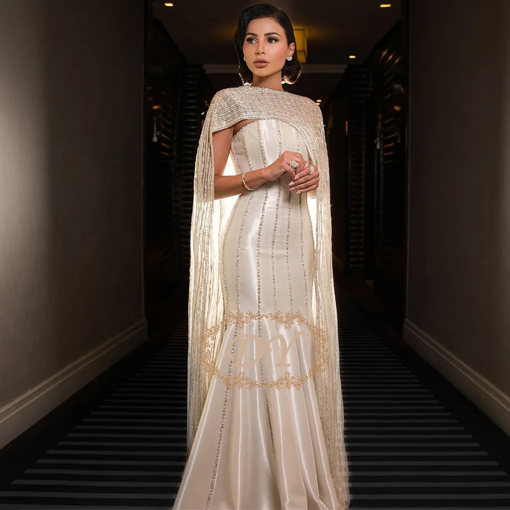 

DY Luxury Strapless Mermaid Evening Dress with Cape High Quality Floor Length Prom Party Gown Customized For Celebrity