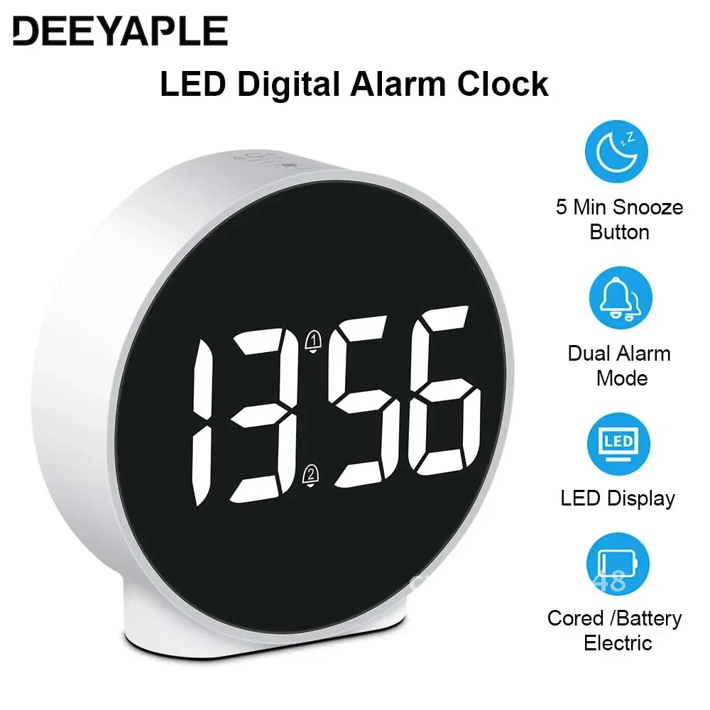 [BR STOCK] Deeyaple Small Digital Alarm Clock LED Desk Travel Electronic 4 inch Clock Dual Alarm Snooze Dimmable Day 12/24H Week