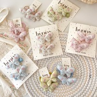 Spring Pink Children's Hair Clips Embroidered Flower Sweet High Elasticity Butterfly Hair Rubber Ropes Bangs and Side Hairclips