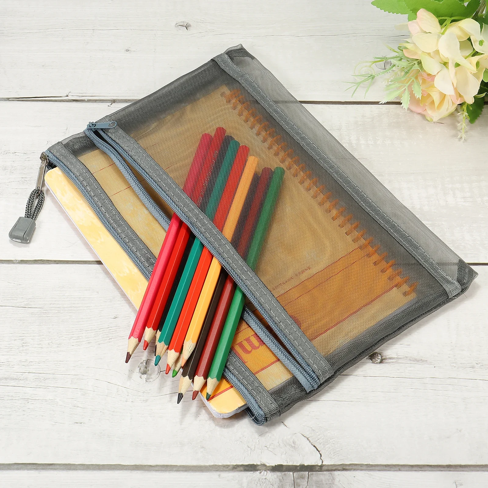 6 قطعة A5 شبكة سستة الحقيبة حقيبة مستندات النايلون طبقة مزدوجة البريدي ملف المجلدات مدرسة مكتب التموين مقلمة أكياس ماكياج التجميل