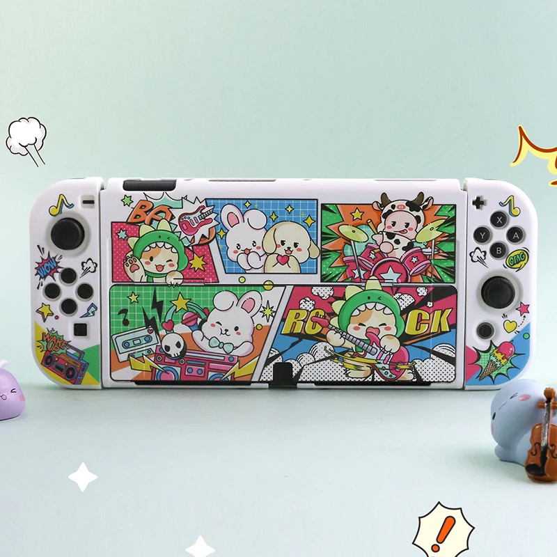 Music Time Protective Case Shell for Nintendo Switch OLED Console and Joy-Con Shock-Absorption and Anti-Scratch Hard Cover