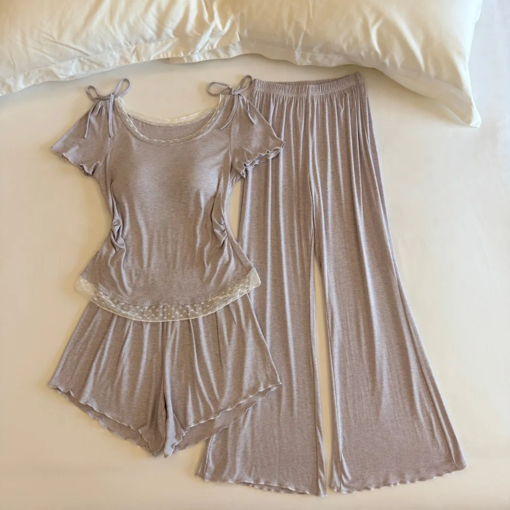 

Summer Wear Three-Piece Set Home Clothing Pajamas Short Sleeve Sleepwear Home Wear Woman Nightwear Women's Loungewear Pijama