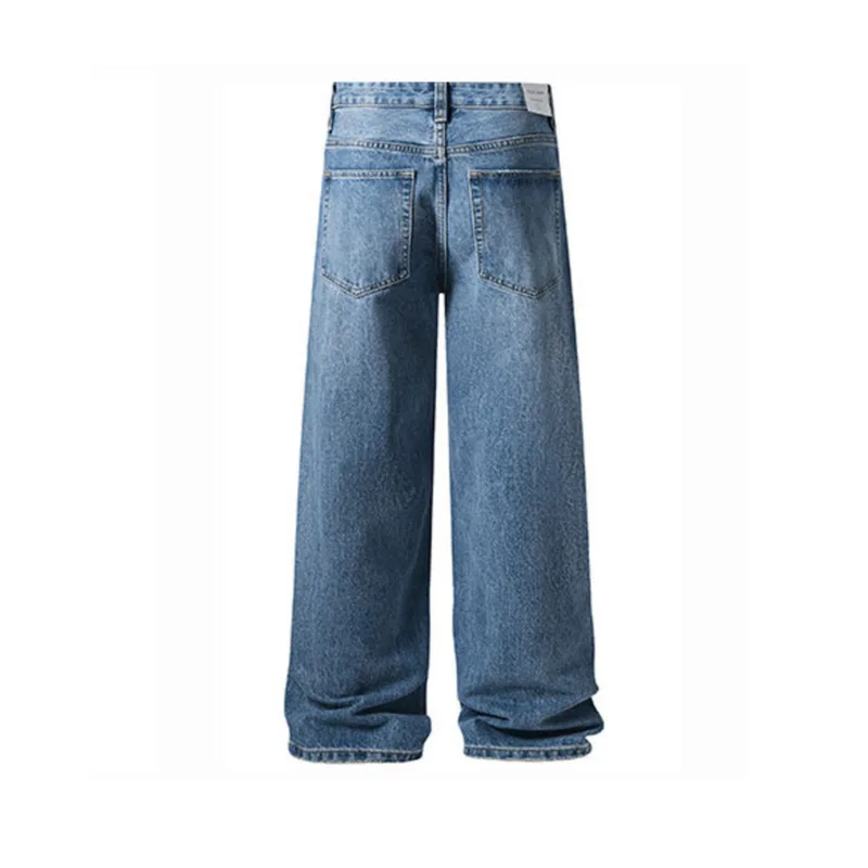 Hksh primavera outono novos homens na moda em linha reta casual elegante jeans chique diário vintage perna larga solta simples calças jeans ins hk11429