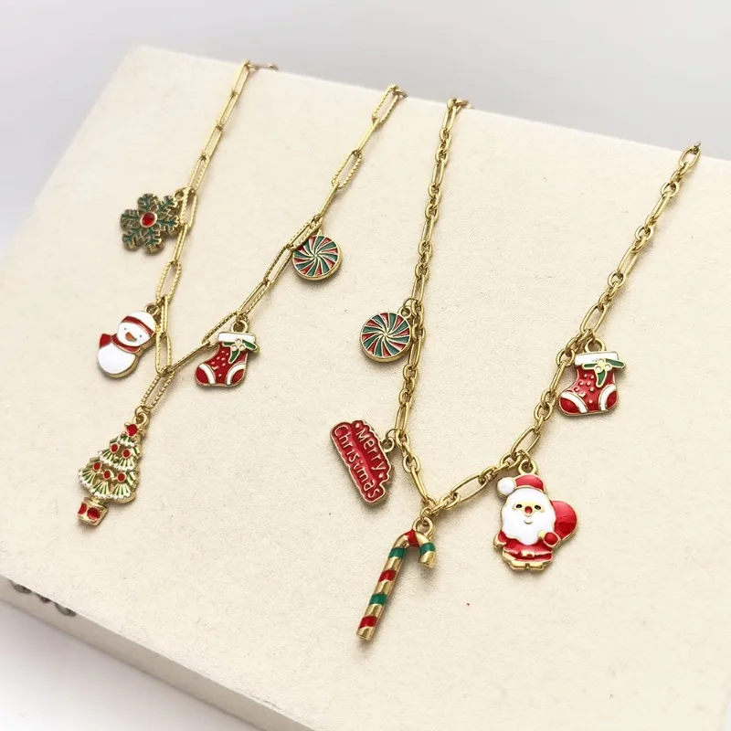 2026 New Hot Christmas Necklace, Stainless Steel Santa Snowflake Snowman Pendant Women Party Holiday Gift