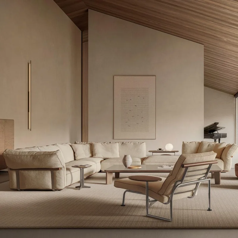 Italian minimalist, sofa light luxury villa module combination living room fabric straight row L corner