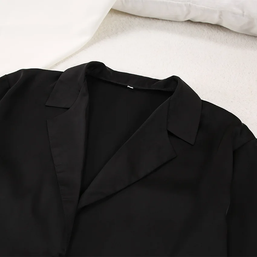 Two Pieces Women Pajama Sets Single Breasted Blouses Lounge Full Sleeve Spliced Straight Pants Casual Solid Lady Sleepwear