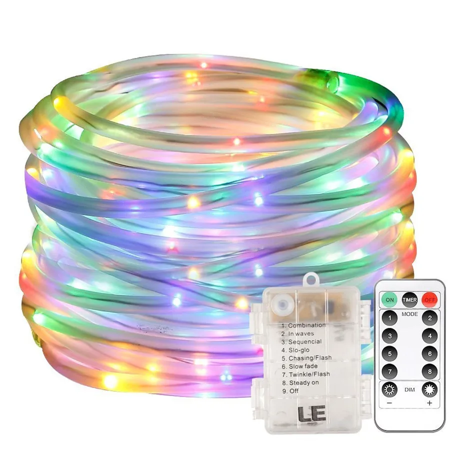 5M/10M LED Outdoor Battery Lamps 50/100 LEDs Rope Tube String Light Fairy Holiday Christmas Party Solar Garden Waterproof Lights