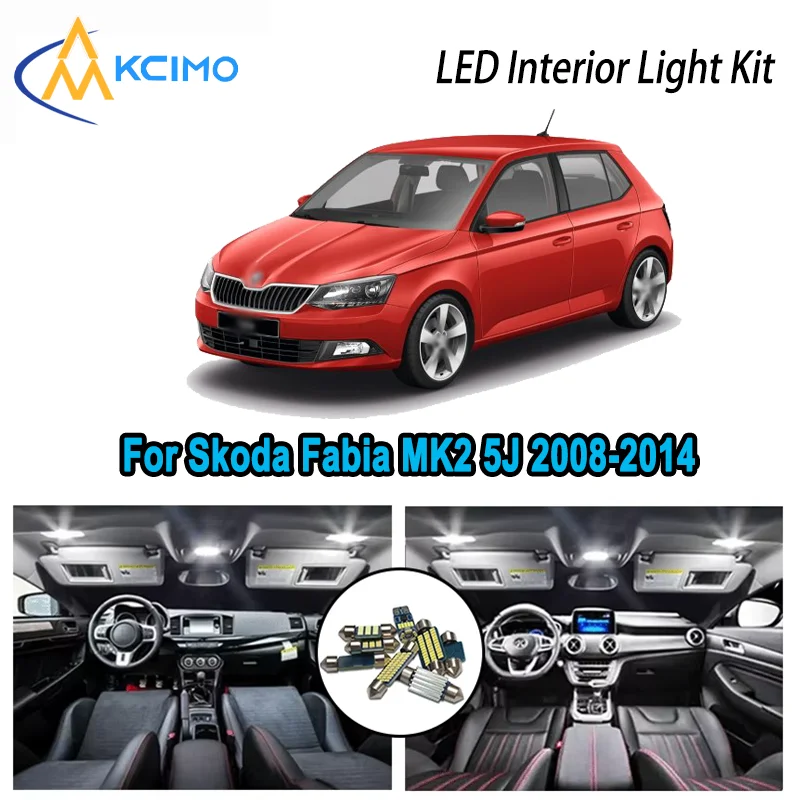 

Комплект яркого светодиодного внутреннего освещения премиум-класса для Skoda Fabia MK2 5J 2008-2014 2009 2010, автомобильные лампы багажника с купольной картой и Canbus без ошибок