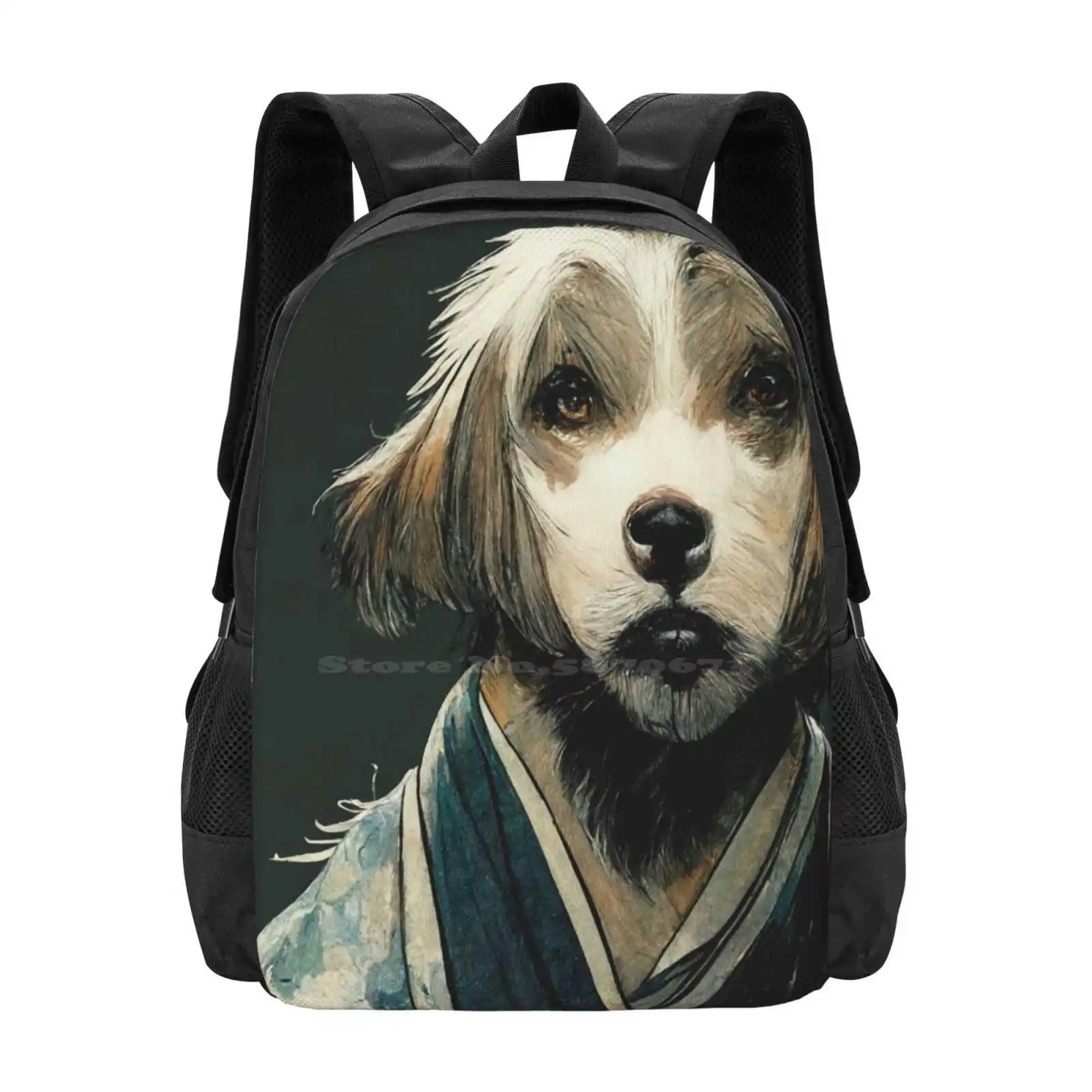 Samurai Dog Backpack For Student School Laptop Travel Bag Samurai Dog Japanese Dog Dog Kimono Stylish Dog Human Dog