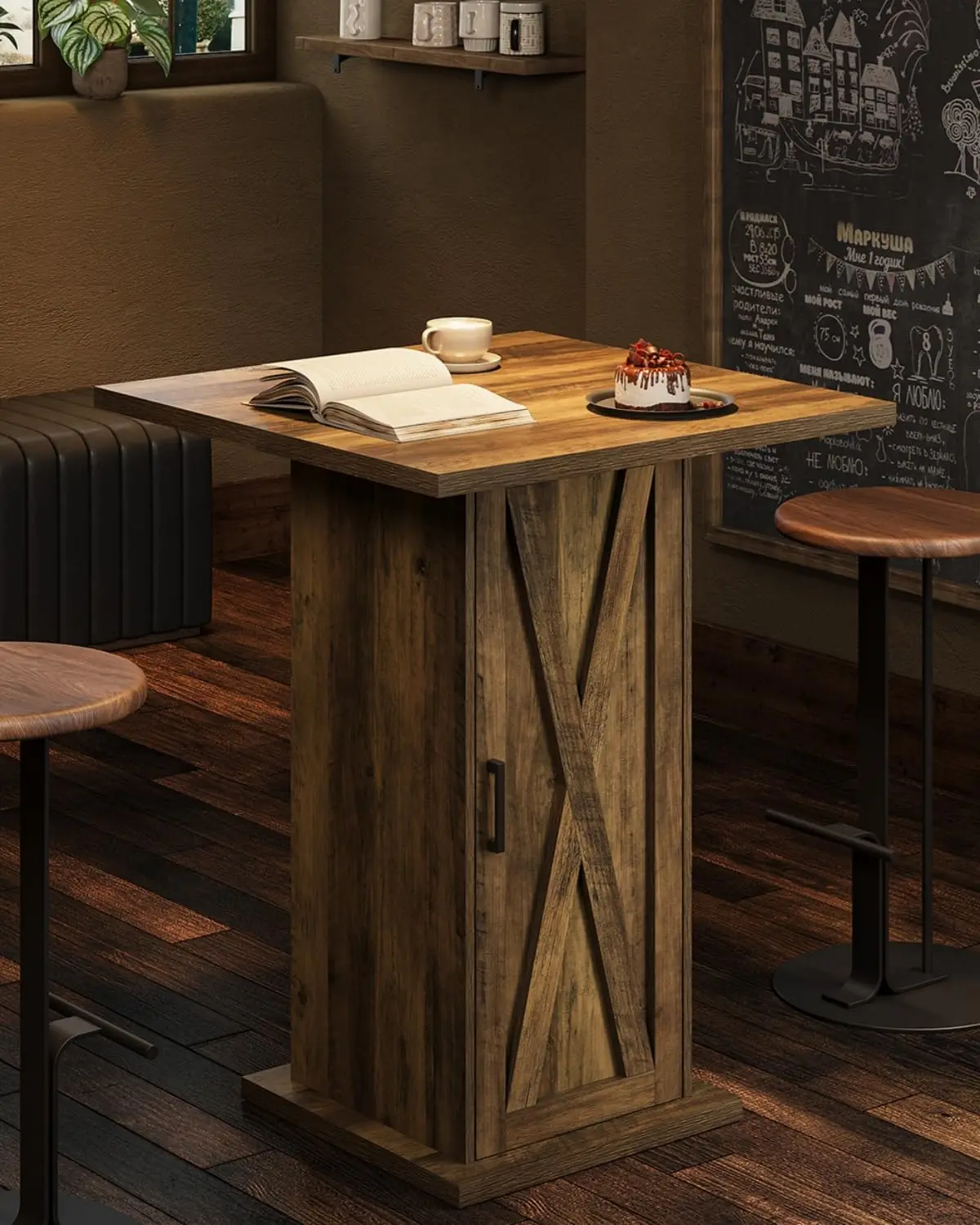Bar Table with Storage Cabinet, 39.4