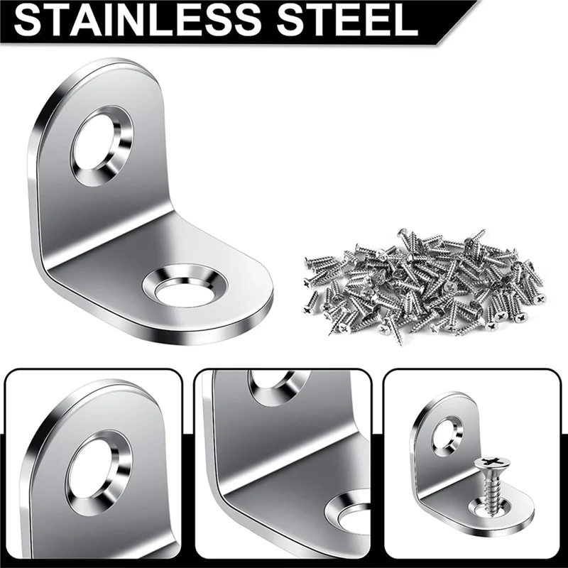 YLS-100PCS L Brackets Corner Brace, Heavy Duty Small Brackets, Stainless Steel Right Angle Brackets, 90 Degree Bracket