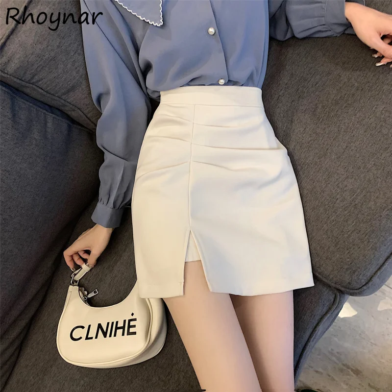 

Skirts Women Design Side-slit Pleated High Waist Solid Simple All-match Casual Korean Fashion Trendy Streetwear Summer Students