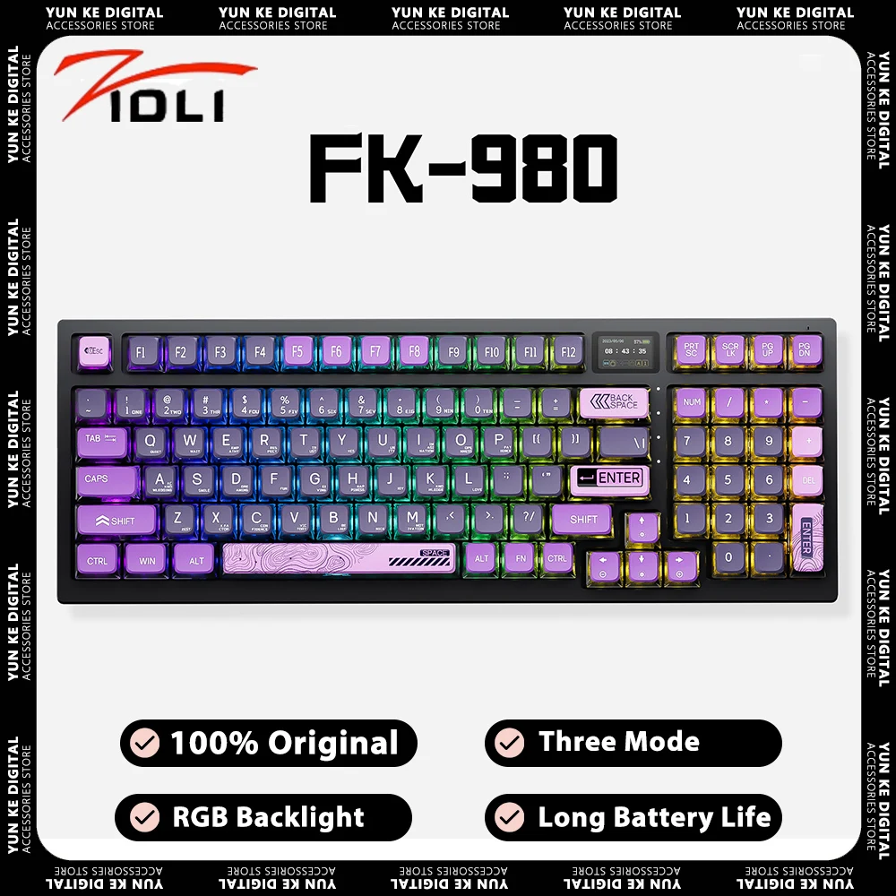 

ZIDLI FK980 Mechanical Keyboard Three Mode Custom Screen RGB Gaming Keyboard Low Delay Hot Swap 8000mAh Pc Gamer Office Gifts