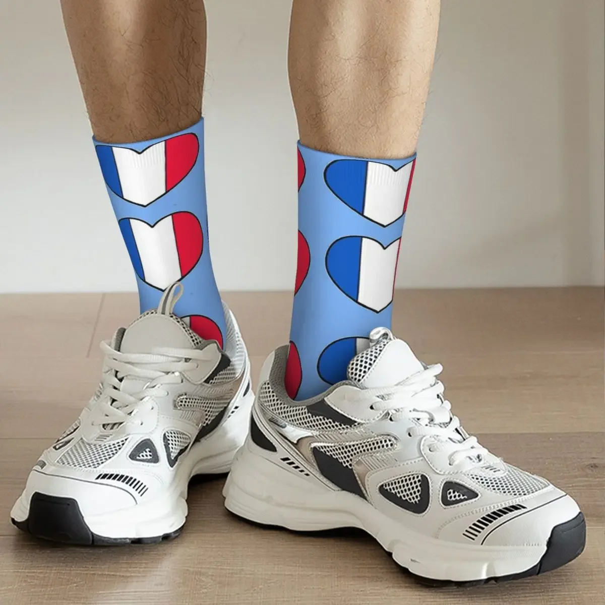 Men's compression Socks French Hearts On Blue Vintage Harajuku French Hip Hop Novelty Seamless Crew Crazy Sock Gift Printed