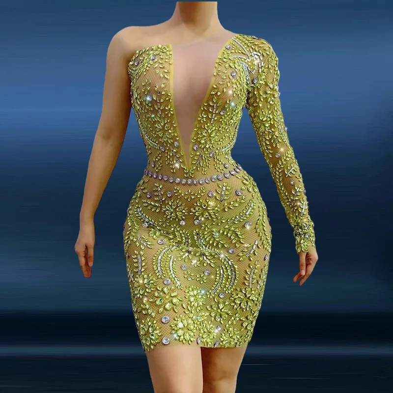 

customized green jumpsuit sexy full diamond series bar singer dance team stage performance costume dress for women clothing