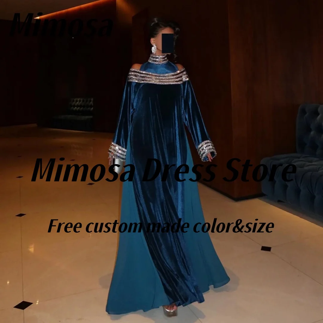 

Mimosa Robes De Soirée, платья для выпускного вечера с высоким воротником, 2025 г., вечерние платья с длинными рукавами и бисером, велюровые и шифоновые платья, Vestidos Des по индивидуальному заказу