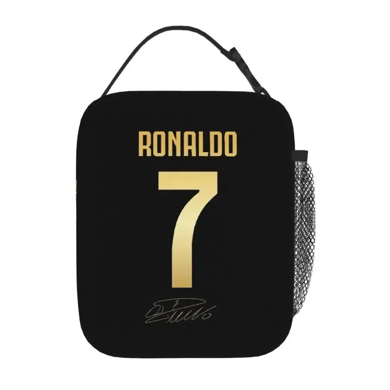 CR7 Soccer Lovers Print Insulated Lunch Bag Reusable Portable Oxford Thermal Cooler Lunch Bento Tote Bag For School Work Beach