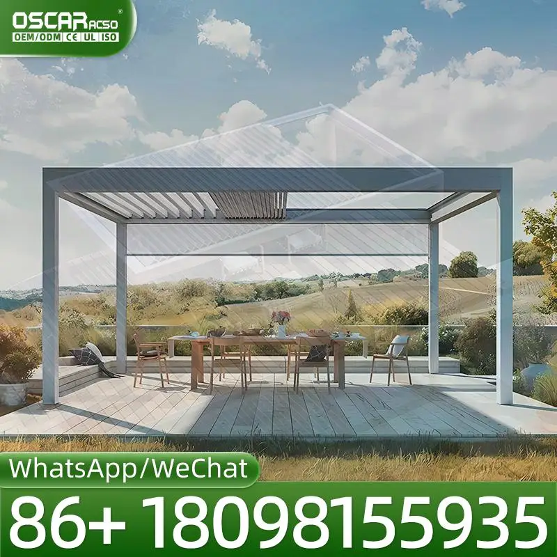 Prefabricated Glass House Free Standing Retractable Sunroom for Residential Villa Outdoor Garden Waterproof Feature pergolas