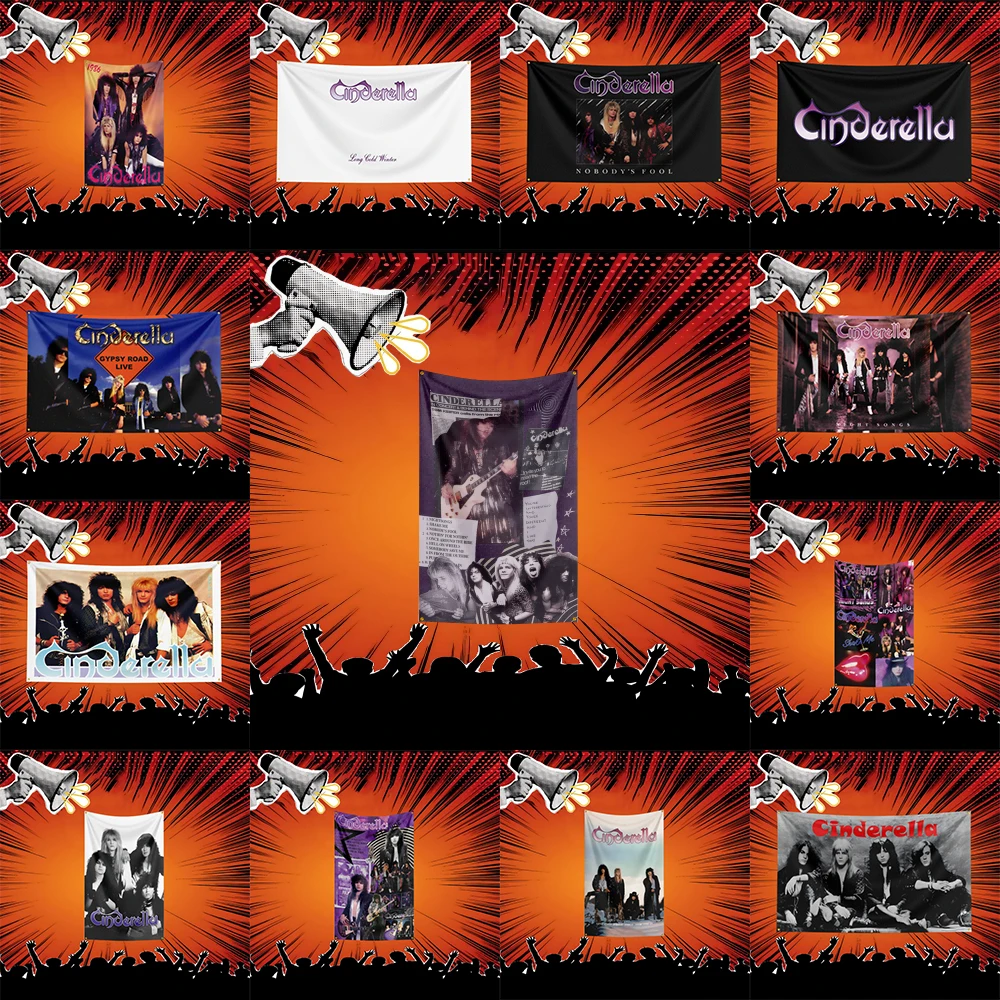 Cinderella Inspired Rock Music Flag  Polyester Banner For Bedroom Wall Decor Music Fans Gift