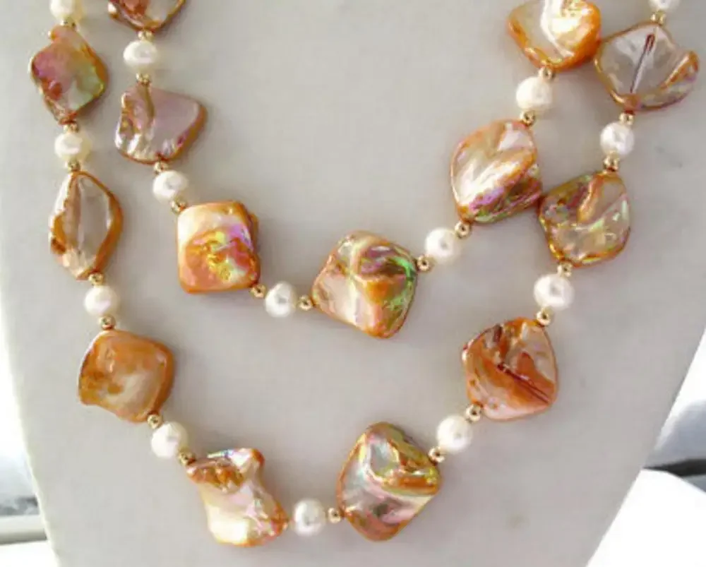 

Fashion jewelry Double White Pearl Orange South Sea Shell Necklace AAA style Fine Noble real Natural