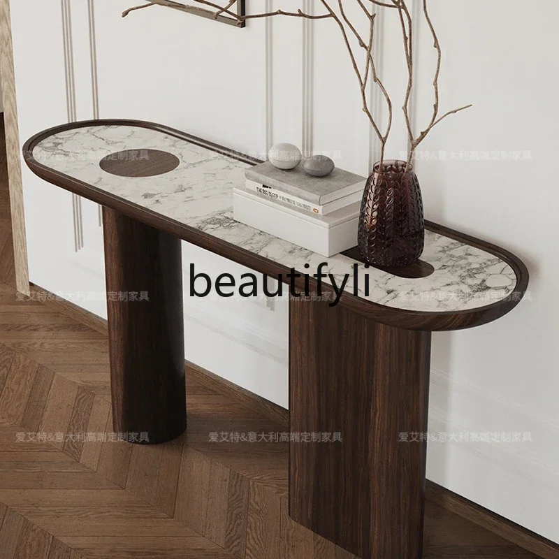 

Italian light luxury rock slab entrance table decorative cabinet creative end view table Nordic solid wood entrance table4593