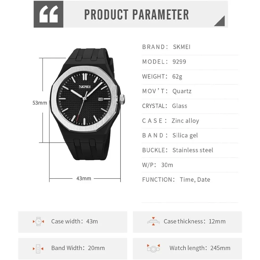 ساعات SKMEI للرجال من السيليكون سهلة القراءة ومقاومة للماء رياضية كاجوال عصرية تناظرية كوارتز لوميوس هدايا الآباء ساعة معصم سوداء