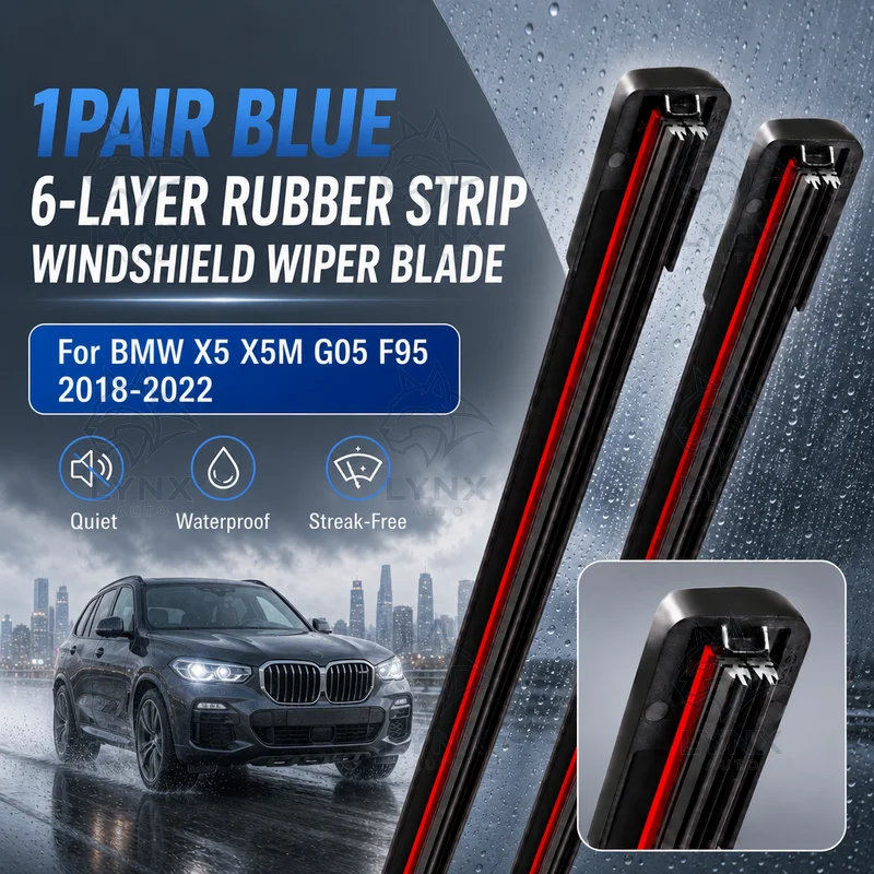 1Pair Blue 6-Layer Rubber Strip Windshield Wiper Blade Durable Waterproof For BMW X5 X5M G05 F95 2018-2022 Car Wiper