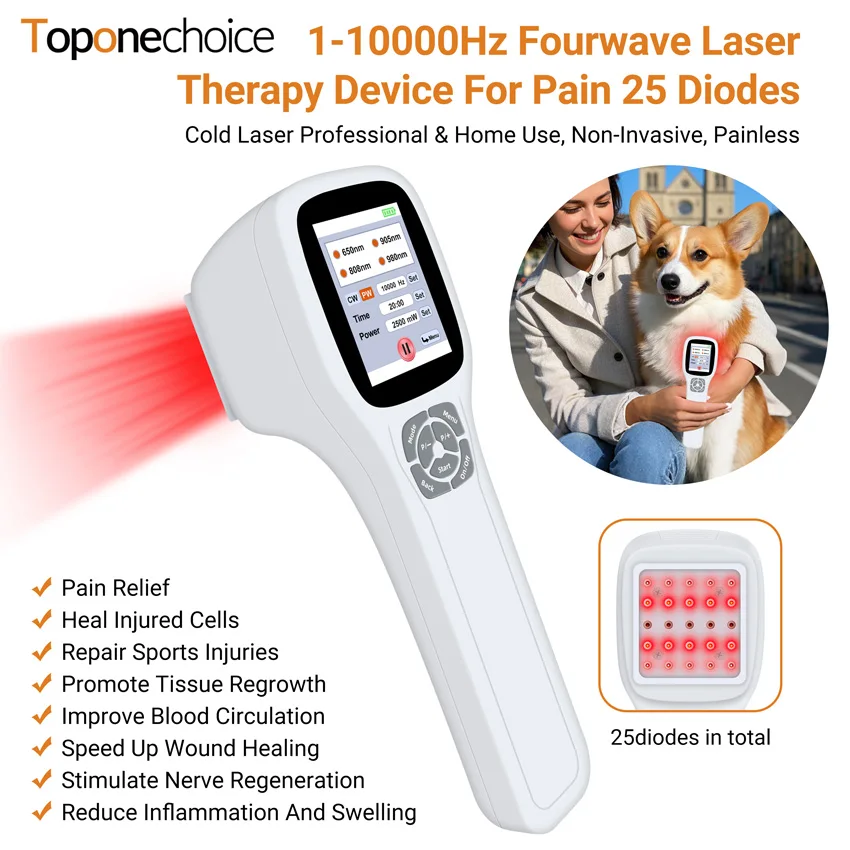 2500mW Cold Laser Therapy Device Laser Pain Management 980nm+905nm+808nm+650nm Fourwave Near Infrared Light for Pain Relief