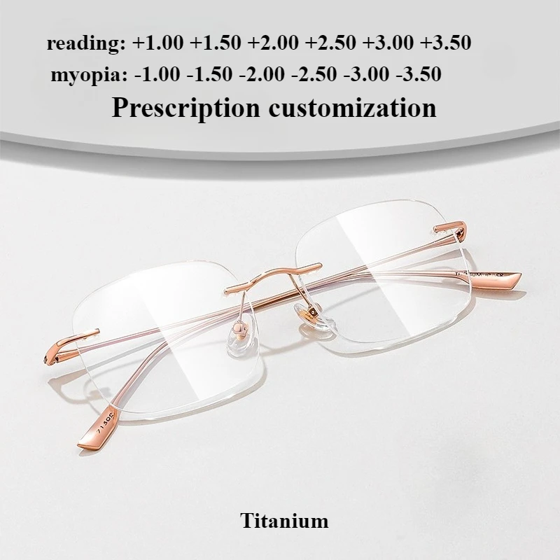 Women's rimless glasses frame, pure titanium ultra-light anti-blue light custom myopia prescription reading glasses