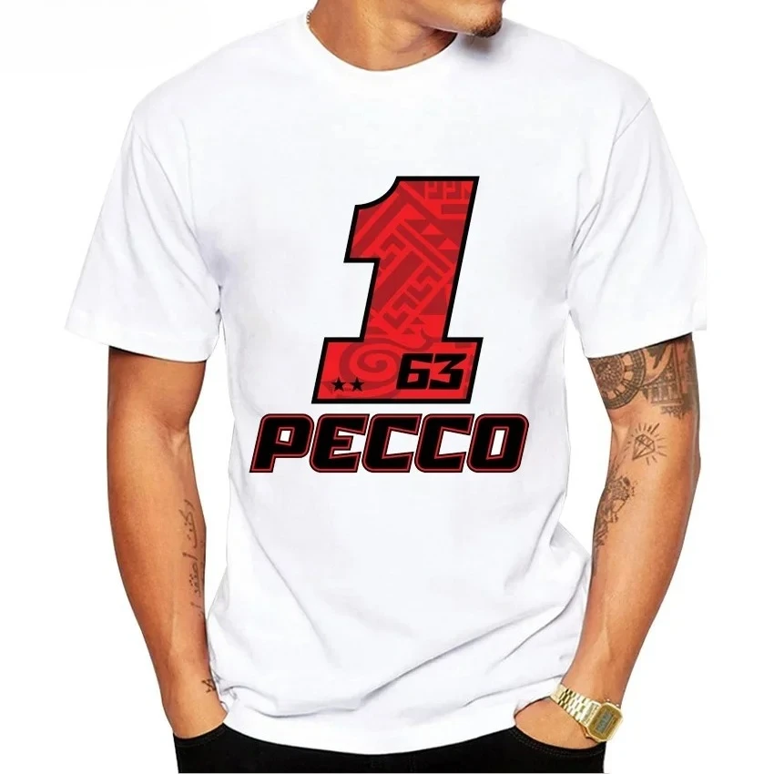 Pecco 63 Francesco Bagnaia 1 GP Legend ركوب تي شيرت كلاسيكي للجنسين الهيب هوب بوي رايدر عادية التي شيرت دراجة نارية الرياضة الأبيض تيز