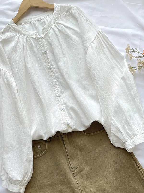 Luźna, długa bluzka damska z bawełny i lnu na lato, uniwersalna, z rękawami typu lampion, chroniąca przed słońcem, okrągły dekolt...