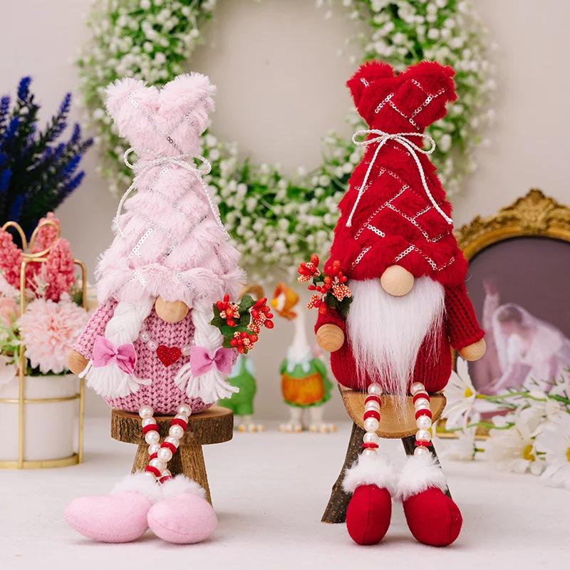 Valentines Day Gnome Doll Female Male Couple Style Dwarf Doll Long-legged Faceless Doll Plush Ornament Wedding Christmas Decor