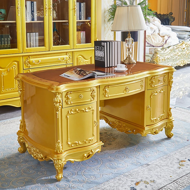 Luxury European style desk, all solid wood villa, solid wood desk, office desk, high-end furniture