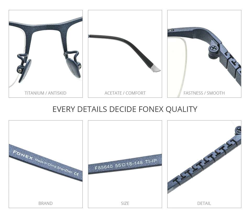 FONEX Brillengestell aus reinem Titan für Herren, neues Markendesign, quadratische Brillen, halbrandhalbrandlose japanische ultraleichte Brillen 85640 – Detail 5