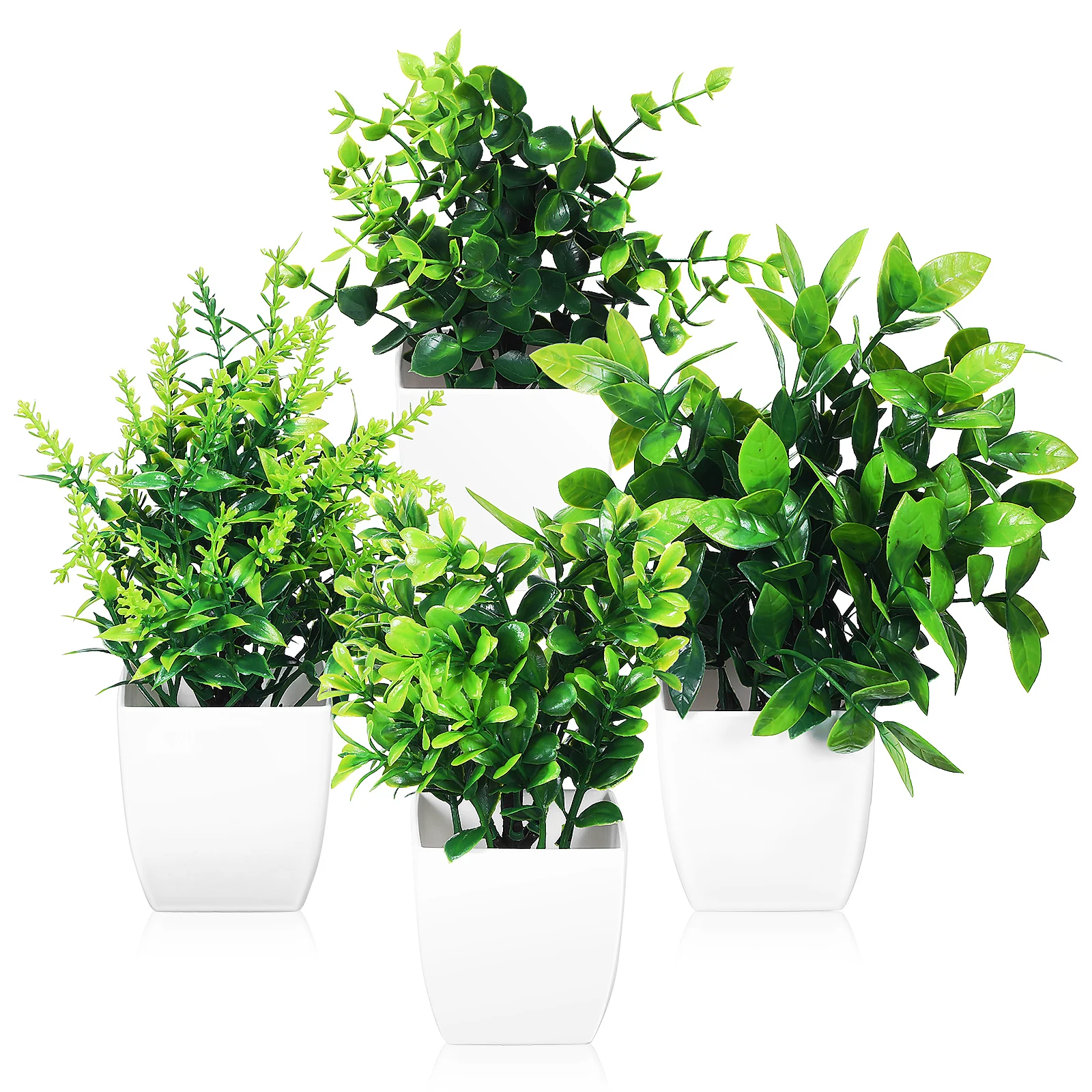 

4Pcs Fake Potted Plant Set High Realism Green Plants Artificial Decor for Indoor Outdoor Patio Space Decoration