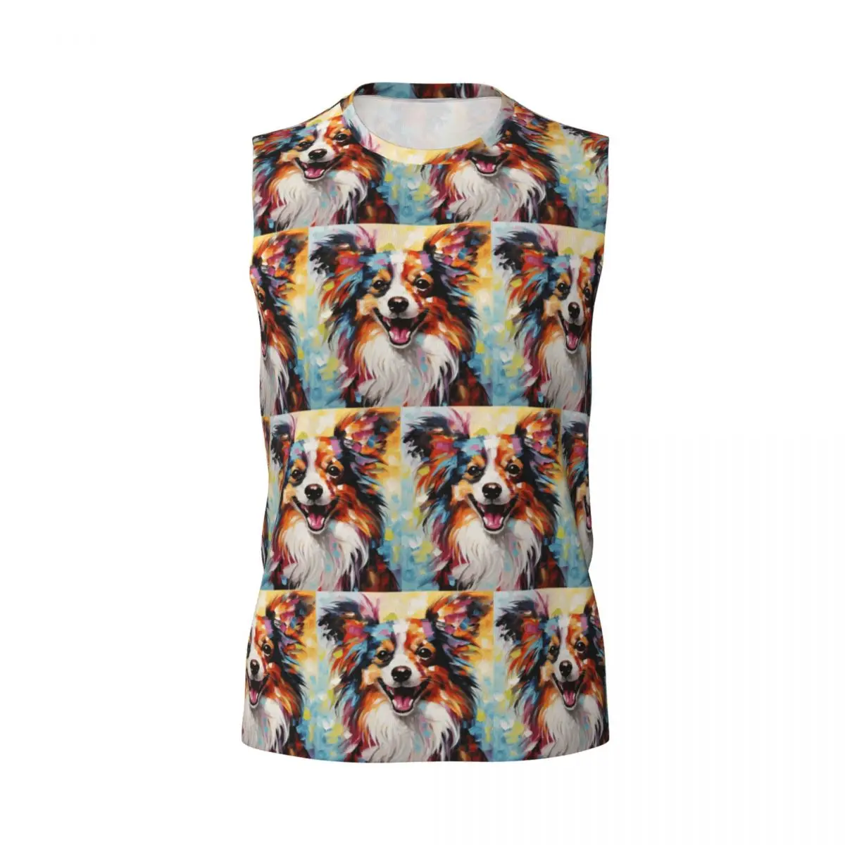 A Papillon Dog Masterpiece Men Printed Sleeveless T-shirt Casual Hip Hop Street Style Beach Holiday Tank Tops